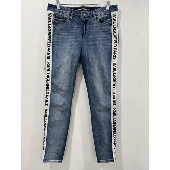 Karl Lagerfeld Denim - Karl Lagerfeld Jeans Womens Size 8 Mid Wash Blue Skinny Contrast Logo Taping